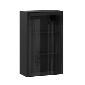 Навесной кухонный шкаф высокий со стеклом 600 Индиго ЛД 298.450.000.170, Чёрный/Чёрный в Красноярске - предосмотр