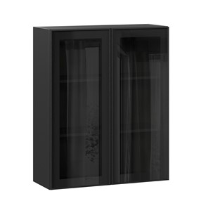 Кухонный навесной шкаф высокий со стеклом 800 Индиго ЛД 298.460.000.156, Чёрный/Чёрный в Норильске