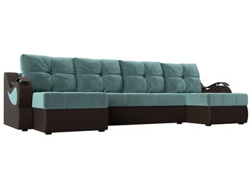 П-образный диван Меркурий П, Бирюзовый\Коричневый (Велюр\Экокожа) в Норильске