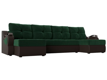 П-образный диван Меркурий П, Зеленый\Коричневый (Велюр\Экокожа) в Норильске