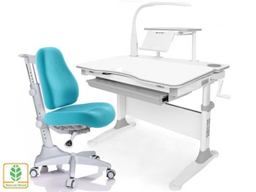 Растущая парта + стул Mealux EVO Evo-30 G (арт. Evo-30 G + Y-528 KBL)/(стол+полка+кресло+чехол+лампа)/белая столешница (дерево), цвет пластика серый в Норильске