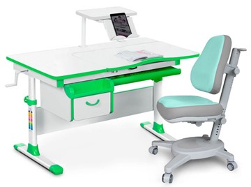 Комплект растущая парта + стул Mealux EVO Evo-40 Z (арт. Evo-40 Z + Y-110 TG) / (стол+полка+кресло) / белый, зеленый, серый в Норильске