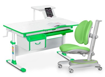 Комплект растущая парта + стул Mealux EVO Evo-40 Z (арт. Evo-40 Z + Y-115 KZ) / (стол+полка+кресло+чехол), белый, зеленый в Норильске