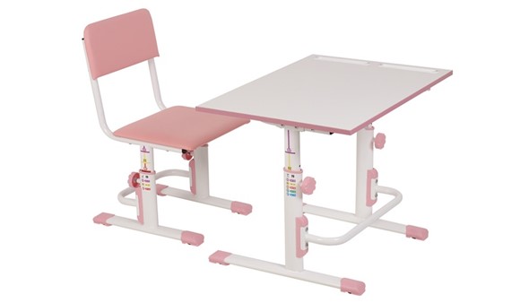 Растущий комплект мебели POLINI Kids Растущая парта-трансформер М1 и стул регулируемый L Белый-розовый в Красноярске - изображение