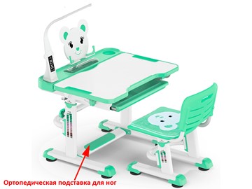 Парта растущая + стул Mealux EVO BD-04 Teddy New XL, с лампой, green, зеленая в Норильске