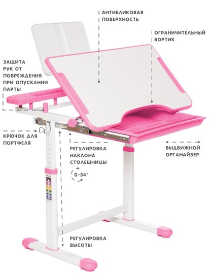 Растущие парта + стул SET HOLTO-17А, розовый в Красноярске - изображение 5